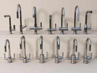 Different Faucet Styles Displayed on Shelves for Home Improvement Collection 3d model