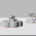 Modern Public Chairs Featuring Circular Seats Illuminated Edges Stack Of Books And Small Plant