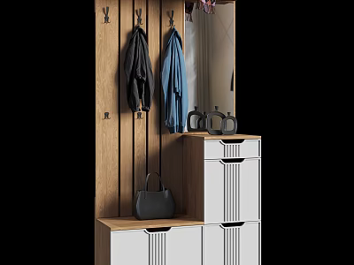 Modern Entryway Side Cabinet with Hooks Coats Handbag and Storage Drawers 3d model