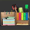 Practical Office Supplies Organizer With Colorful Sticky Notes Paper Clips Scissors Tape And Notebook Pads