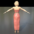 3D Model Woman In Pink Strapless Dress With Gold Belt Sandals Arms Outstretched