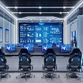 Modern High Tech Monitoring Control Room With Big Data Display Screen And Professional Operator Workstations