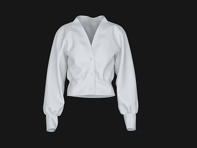 Casual Women's White V Neck Balloon Sleeve Cropped Cardigan With Buttons 3d model