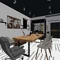 Modern Office Interior With Wooden Desk Chairs World Map Art And Pendant Lights