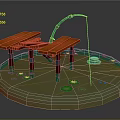 Wooden Fishing Bench With Curved Rod Straw Hat And Lily Pads On Water