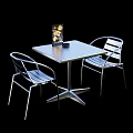 The Manhattan Cafe Exterior Featuring Blue Facade Black Awnings Outdoor Tables Chairs Green Potted Plants