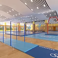 Spacious Indoor Sports Fitness Gym With Blue Mats And Balance Beams