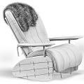Brown Leather Lazy Sofa With Black Faux Fur Backrest And Wooden Base Armrests