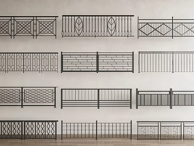 Various Stylish Black Metal Railings With Geometric Patterns And Ornate Designs 3d model