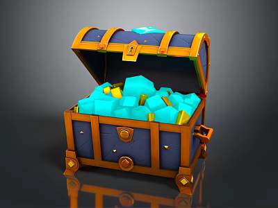 Open Treasure Chest Filled With Blue And Yellow Gemstones And Gold Accents 3d model
