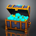 Open Treasure Chest Filled With Blue And Yellow Gemstones And Gold Accents