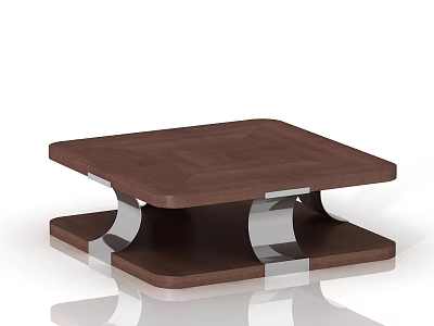 Modern Wooden Coffee Table Design With Square Shape Dark Brown Finish And Metal Frame 3d model