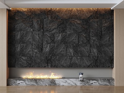 Rock background wall fireplace 3d model