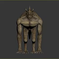 Detailed Mythical Creature Sculpture Featuring Horns Muscular Body Claws And Textured Skin