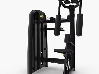 Black Seated Chest Press Fitness Machine With Ergonomic Armrests And Yellow Accents 3d model