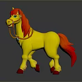 Yellow Toy Pony Featuring Red Mane Tail Blue Eyes Decoration And Red Hooves