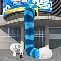 Giant Blue And White Striped Plush Installation White Question Mark Sculpture Modern Architecture Photo Spot