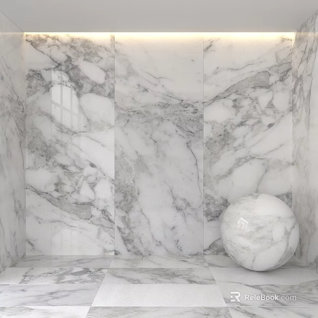 White Marble Wall Panel And Smooth Sphere Decorative Components With Natural Texture 3d model 