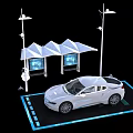 Electric Vehicle Charging Station With White Car Parked Under Canopies And Screens