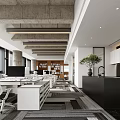 Modern Public Office Space With Open Layout White Desks Computers Chairs Green Plants And Windows