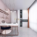 Beauty Hair Salon Interior Design With Pink Walls Sofas Pendant Lights And White Counter