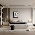 Modern Bedroom Interior Design With Bedside Tables Area Rug And Decorative Painting