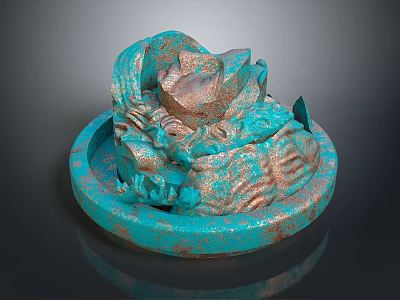 Detailed Turquoise Copper Textured Sculpture Carving With Intricate Design On Circular Base 3d model