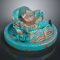 Detailed Turquoise Copper Textured Sculpture Carving With Intricate Design On Circular Base