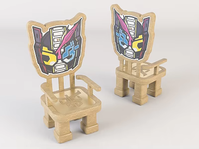 Cute Wooden Children's Chairs With Colorful Cartoon Character Back Designs 3d model