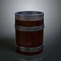Wooden Bucket With Metal Hoops And Silver Top As Practical Household Item