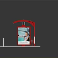 Bus Stop Shelter With Golden Roof Red Frame Green Trees Information Board And Trash Can