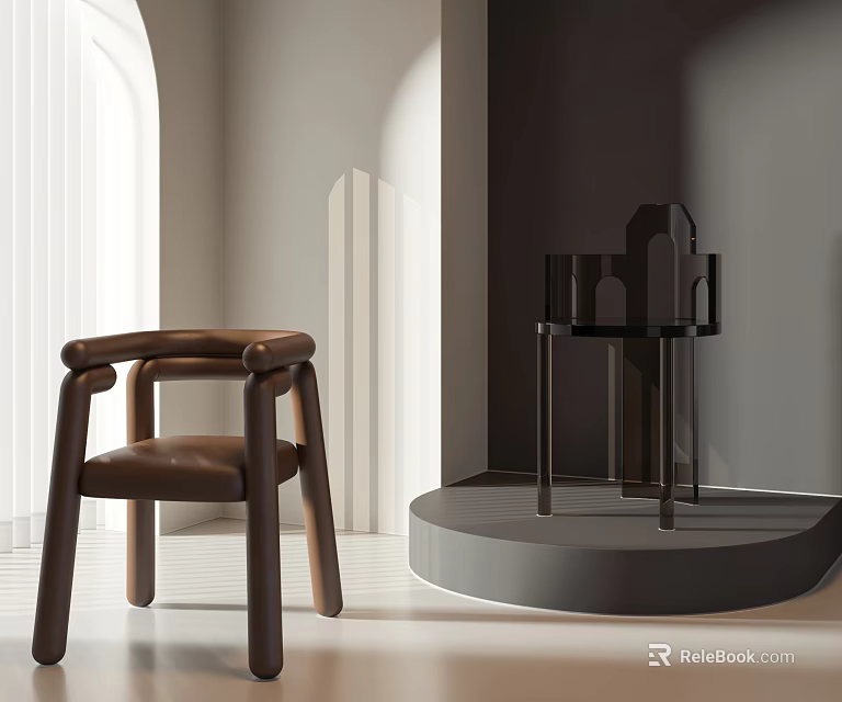 Brown Leather Single Chair With Modern Curved Design In Interior Space 3d model 