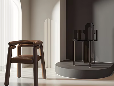 Brown Leather Single Chair With Modern Curved Design In Interior Space 3d model