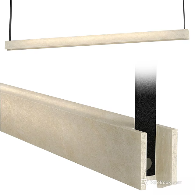Modern Linear Pendant Light With Beige Shade And Black Metal Frame 3d model 