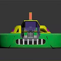 Green Circular Toy Spaceship Model Featuring Yellow Top And Colorful Parts