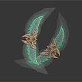 Wing Shaped Glowing Green Bladed Weapon With Golden Decor And Gemstone