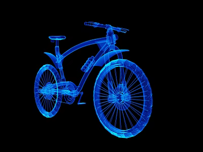 Technical Blue 3D Wireframe Bicycle Model on Black Background Digital Rendering 3d model