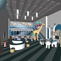 Kindergarten Interior With Green White Striped Floor Giraffe Rabbit Sculptures Circular Play Structure And Skylights