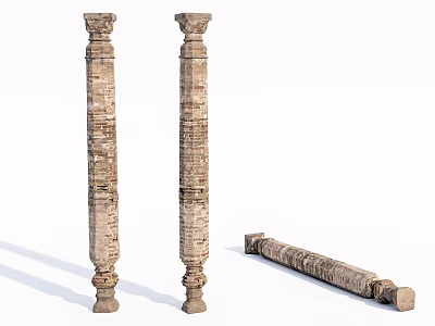 Ancient Carved Stone Columns Standing And Fallen Isolated On White Background 3d model