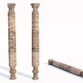 Ancient Carved Stone Columns Standing And Fallen Isolated On White Background 3d model
