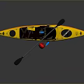 Yellow and Red Kayak With Paddle and Red Buoy for Water Activities