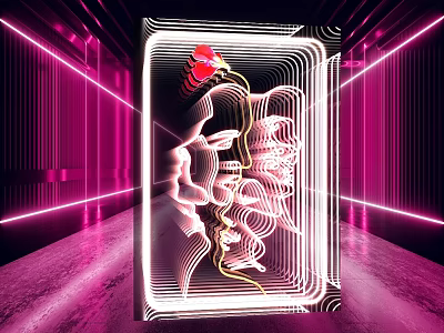 Futuristic Neon Art Installation Photo Spot With Pink Purple Lights And Face Outline 3d model