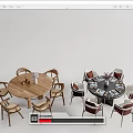 Modern Dining Table Set With Round Wooden Table And Red Chairs Featuring Decorative Vases 3d model