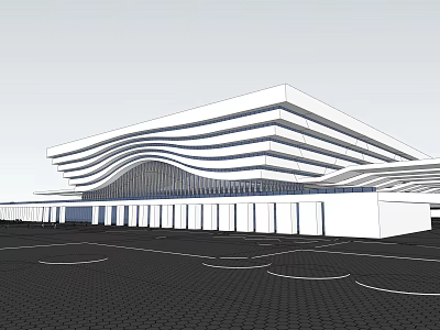 Modern Architectural Design With Wavy Roof Multi Layered Structure And Circular Plaza Ground 3d model