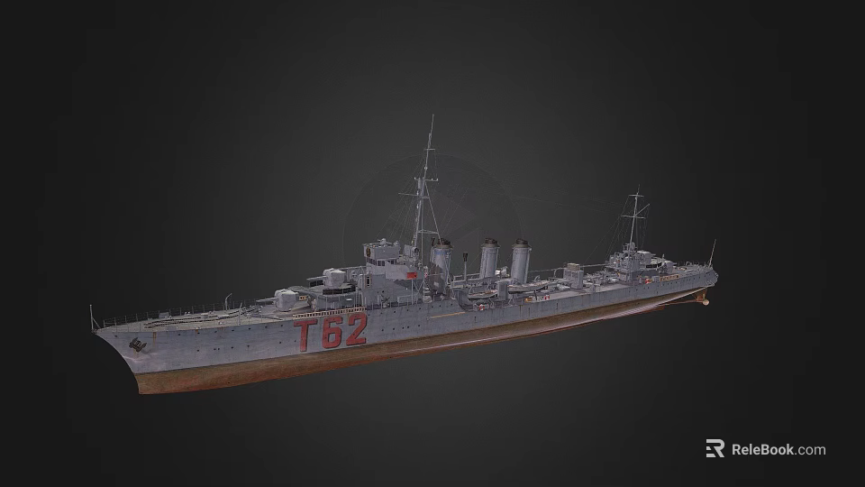Warship Number 162 Detailed Side View With Gray Hull Masts and Smokestacks 3d model 