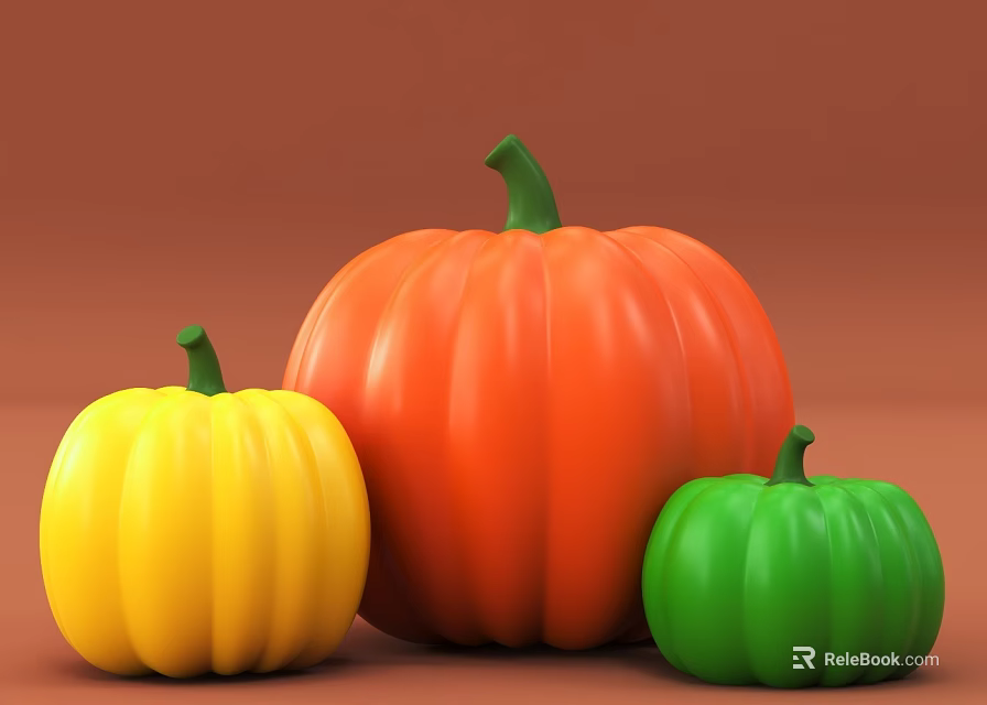 Fresh Colorful Pumpkins in Yellow Orange and Green for Vegetable 3d model 