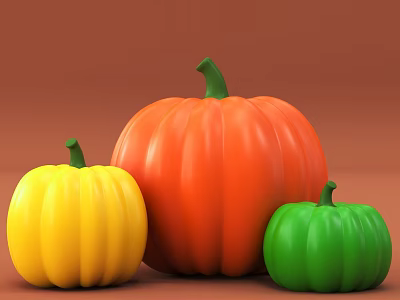 Fresh Colorful Pumpkins in Yellow Orange and Green for Vegetable 3d model