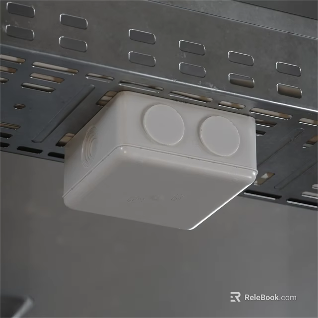 Industrial Equipment White Square Enclosure Mounted on Metal Bracket with Holes 3d model 