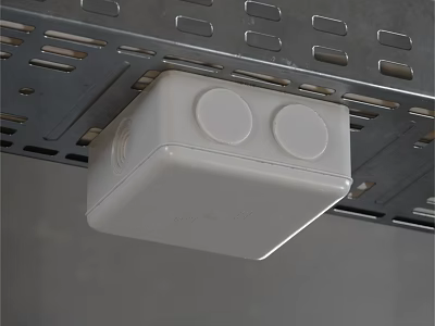 Industrial Equipment White Square Enclosure Mounted on Metal Bracket with Holes 3d model