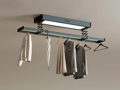 Ceiling Mounted Electric Clothes Drying Rack With LED Light And Hanging Garments 3d model